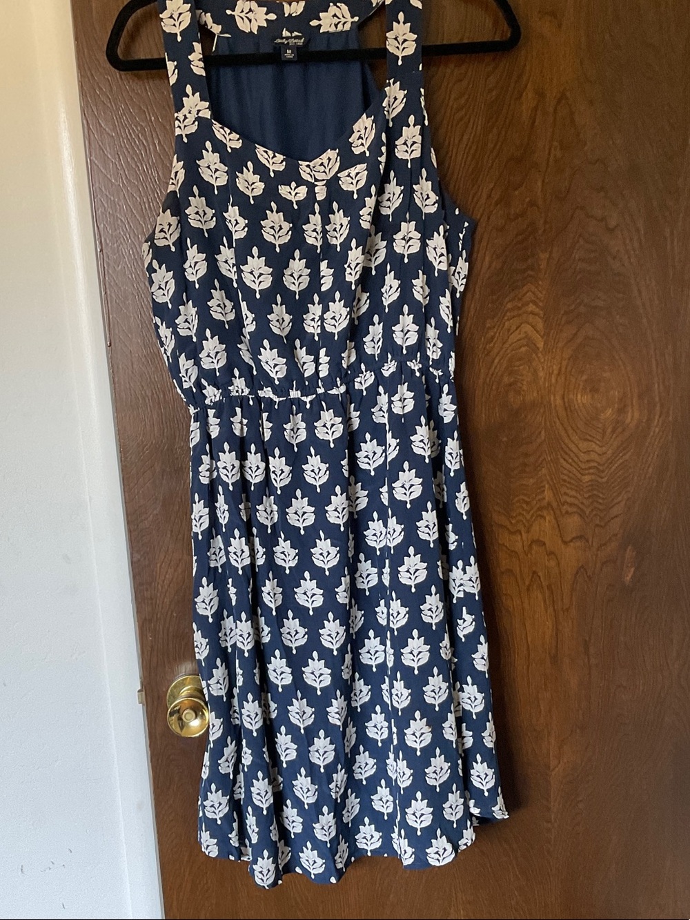 Lucky Brand Navy and White Floral Sleeveless Dress, silk